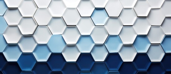 Obraz na płótnie Canvas A close up of an azure and white hexagon pattern on a wall, showcasing symmetry in the meshlike design with electric blue accents