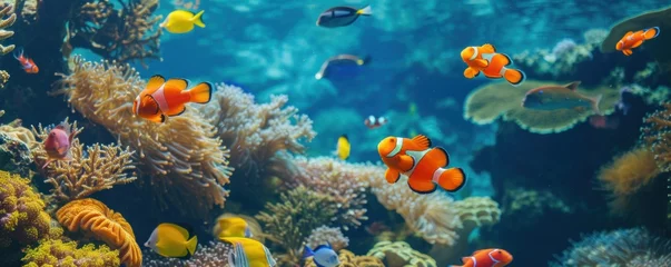 Foto op Canvas underwater views with various types of fish and beautiful coral reefs © BISMILAH