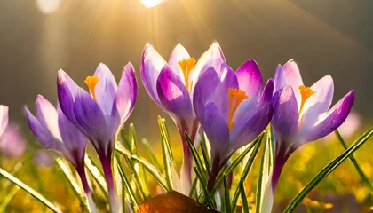 Fotobehang Purple crocus flowers in spring © The Perfect Moment