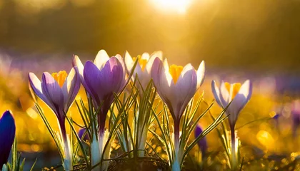 Gordijnen Purple crocus flowers © The Perfect Moment