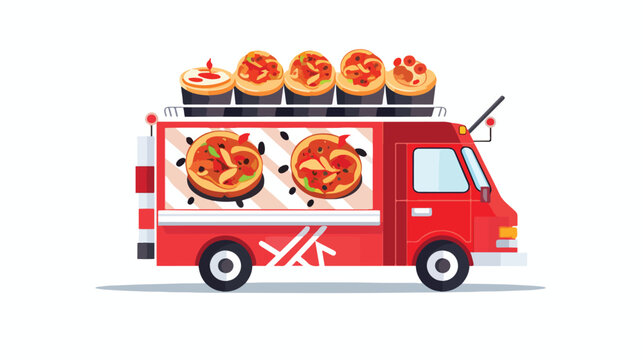Flat icon A food delivery truck with a recognizable