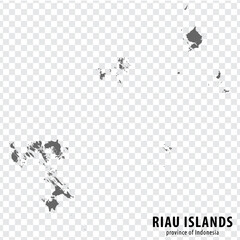 Blank map Riau Islands province of Indonesia. High quality map Riau Islands with municipalities on transparent background for your design. Republic of Indonesia.  EPS10.