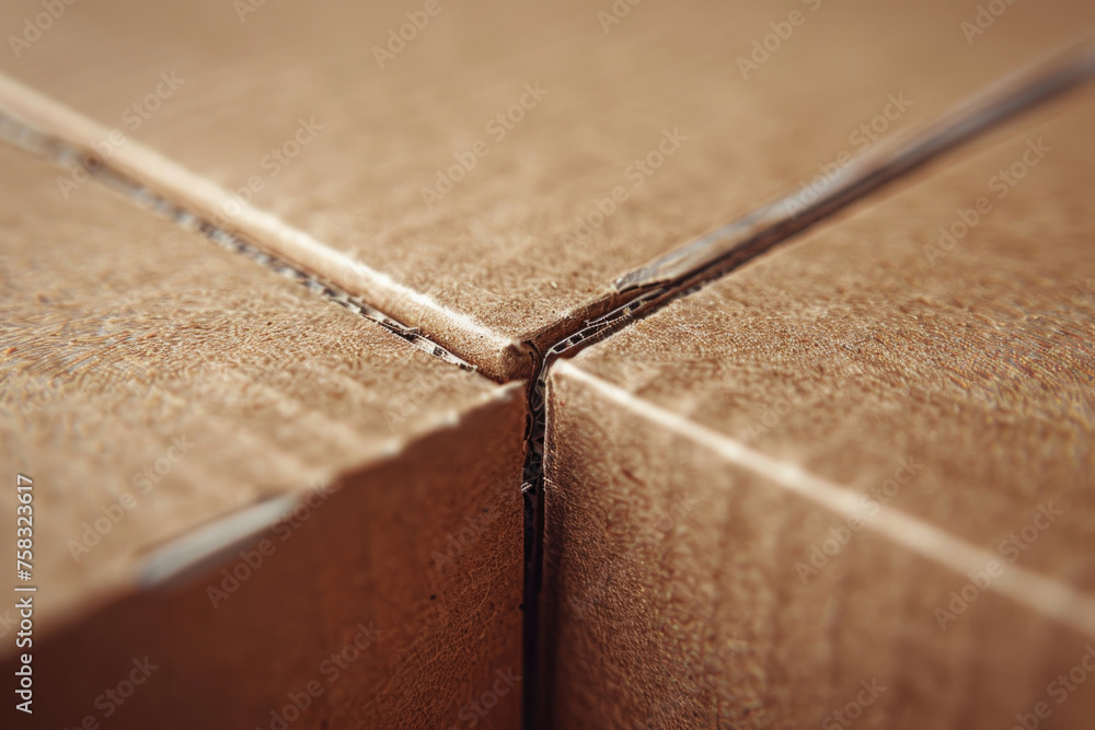 Aufkleber close up of a cardboard box on a table. suitable for packaging and delivery concepts