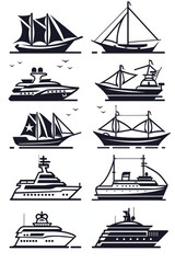 Assorted boats on a clean white backdrop, ideal for marine themes