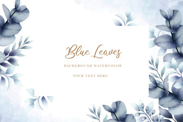  blue leaves background with watercolor