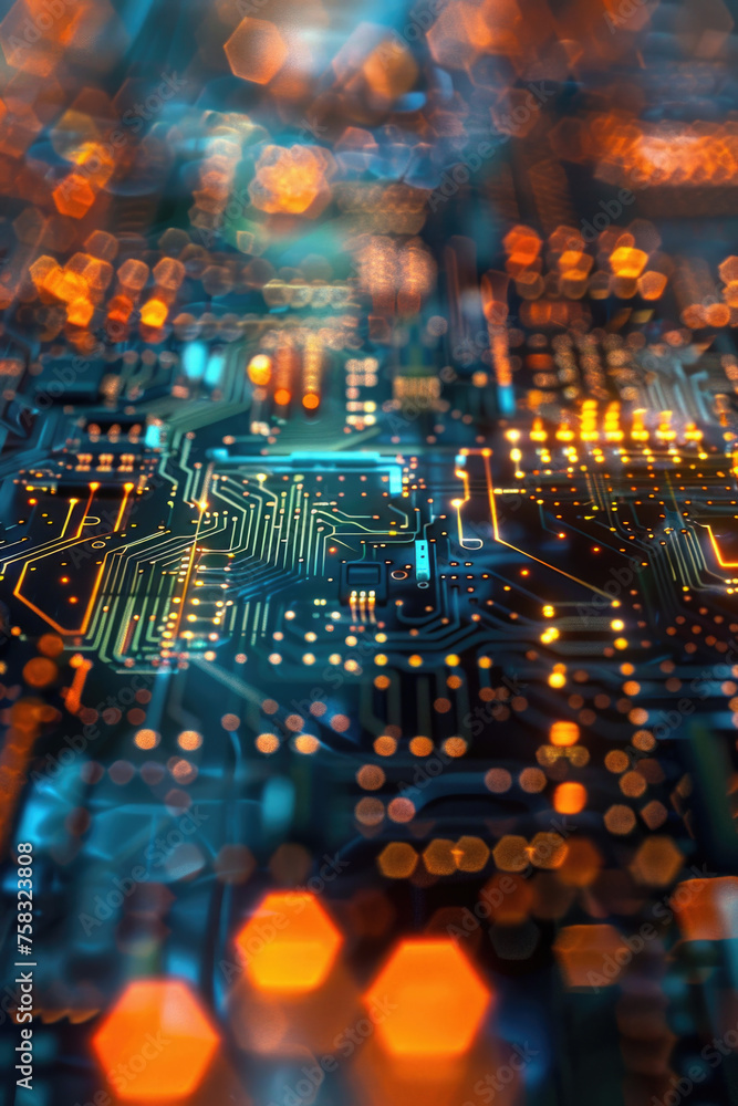 Poster detailed view of an electronic circuit board, suitable for technology and engineering concepts