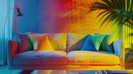 A cozy living room with a comfortable couch and a stylish table. Perfect for interior design projects