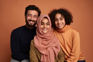 portrait of happy middle eastern family, one color background , copy space --ar 3:2 --v 5.2 Job ID: 0b824265-1d08-4b46-ad43-396f58c0d923