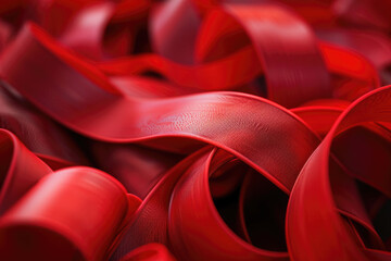 A close-up of a bunch of red ribbons. Perfect for festive decorations