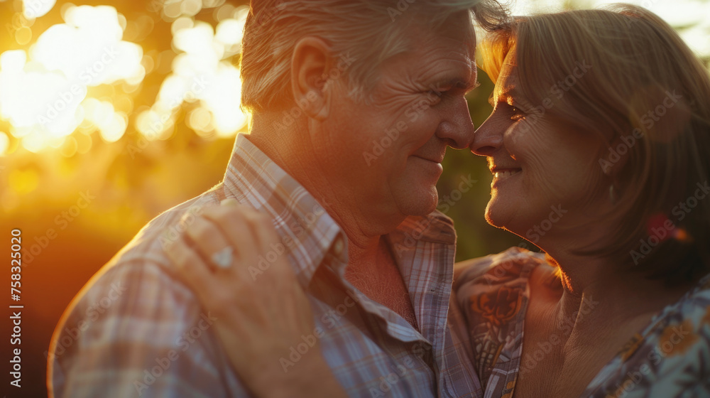 Poster A man and a woman smiling at each other. Ideal for relationship and happiness concepts