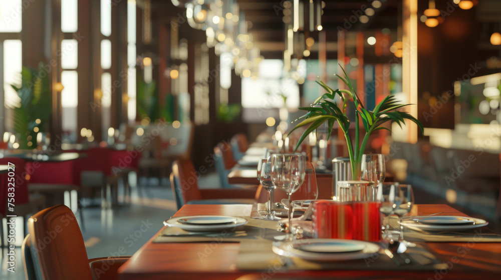 Poster Elegant table setting with plates and silverware