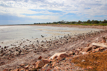 Beach of Port Germein at low tide along the coast of Germein Bay in South Australia - It gives access to the Great Australian Bight in the Pacific Ocean