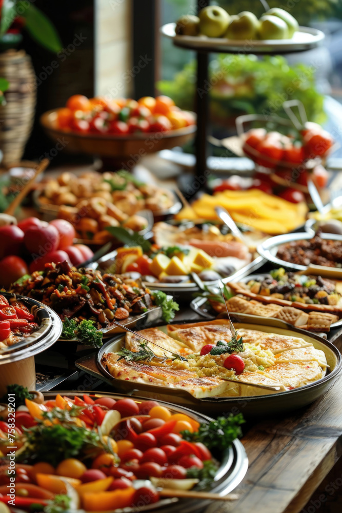 Poster various types of food displayed on a table, suitable for food concept designs