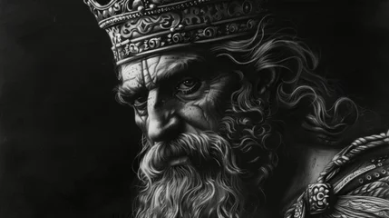 Fototapeten Monochrome charcoal drawing of a wise and regal King Solomon in a serious portrait © Superhero Woozie