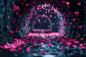 A tunnel filled with pink hearts, perfect for Valentine's Day designs