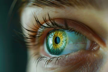 Fototapeten Close-up of a person's green eye, suitable for medical or beauty concepts © Fotograf