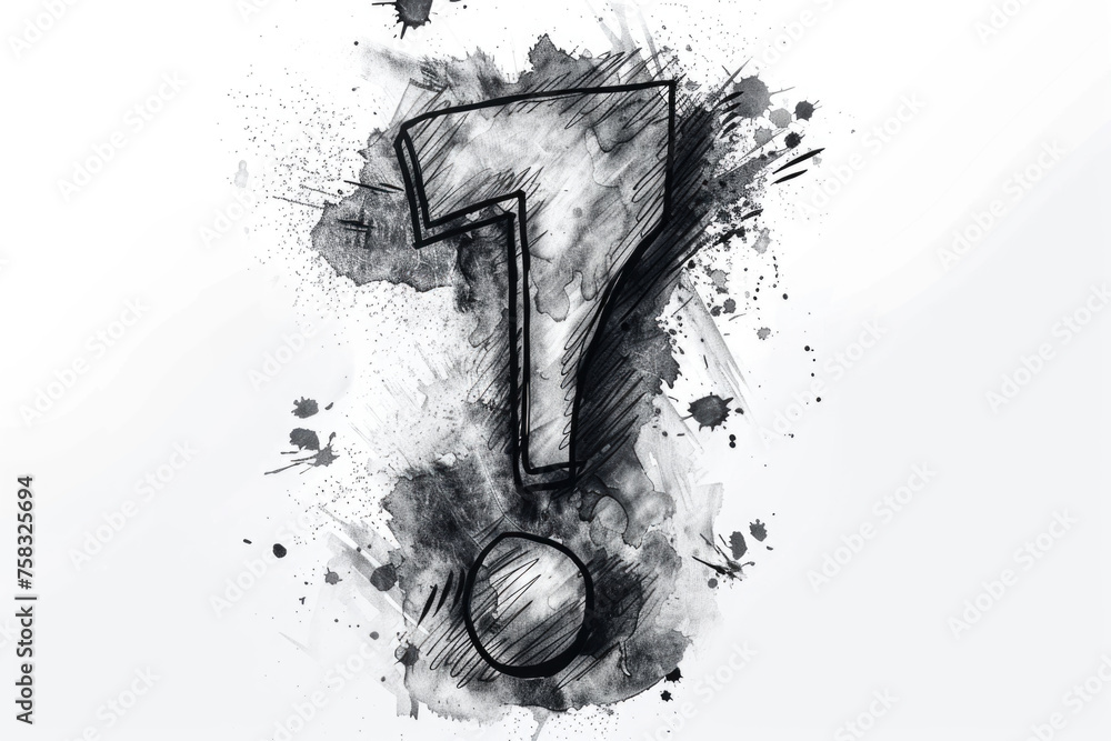 Poster simple black and white drawing of a question mark, suitable for various projects