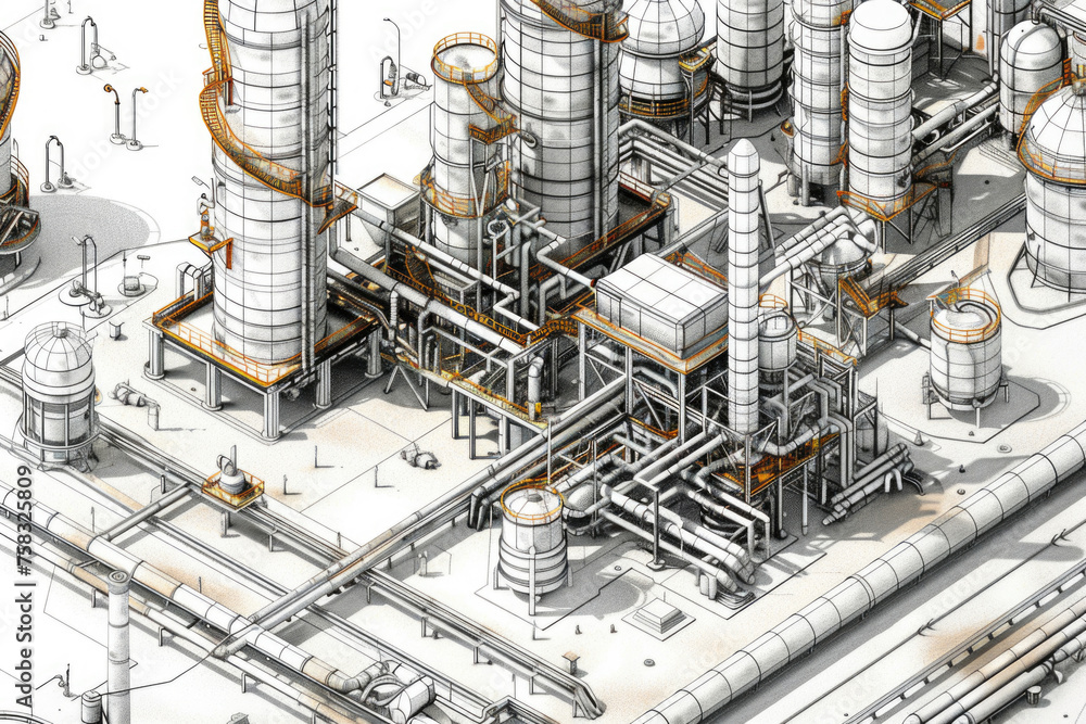Poster illustration of a factory with numerous pipes. ideal for industrial concepts