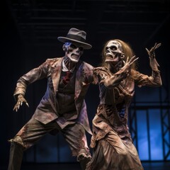 zombie dancers show off their unique dancing skills on the stage
 - obrazy, fototapety, plakaty