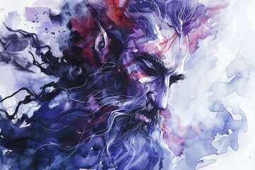 Hades underworld watercolor portrays the Greek god in abstract art