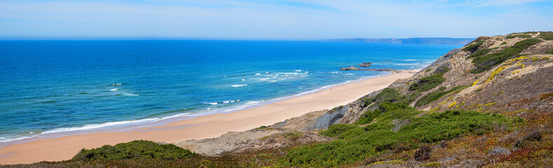 beautiful coastal landscape Bordeira beach, view to the atlantic ocean