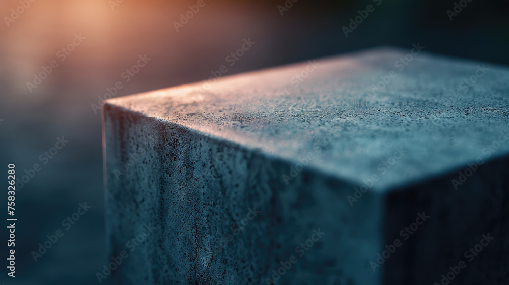 Poster close up of a concrete block with a beautiful sun in the background. ideal for construction or natur