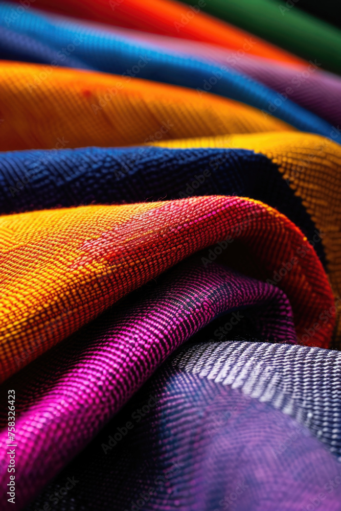 Leinwandbilder a close up view of a pile of colorful fabric. suitable for textile or craft related projects