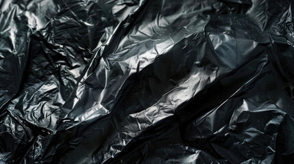 Detailed view of a black plastic bag. Perfect for environmental or waste management concepts
