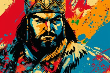 Tamerlan Turco-Mongol conqueror in vibrant pop art portrait with a historical figure theme