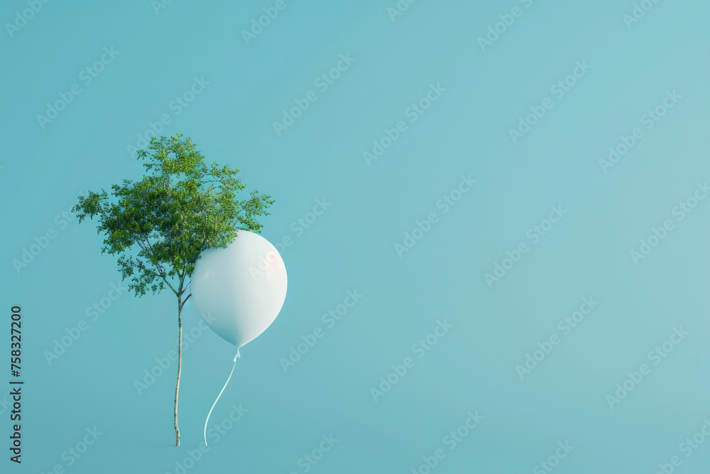 Poster A white balloon floating in the air with a tree on it. Suitable for various projects