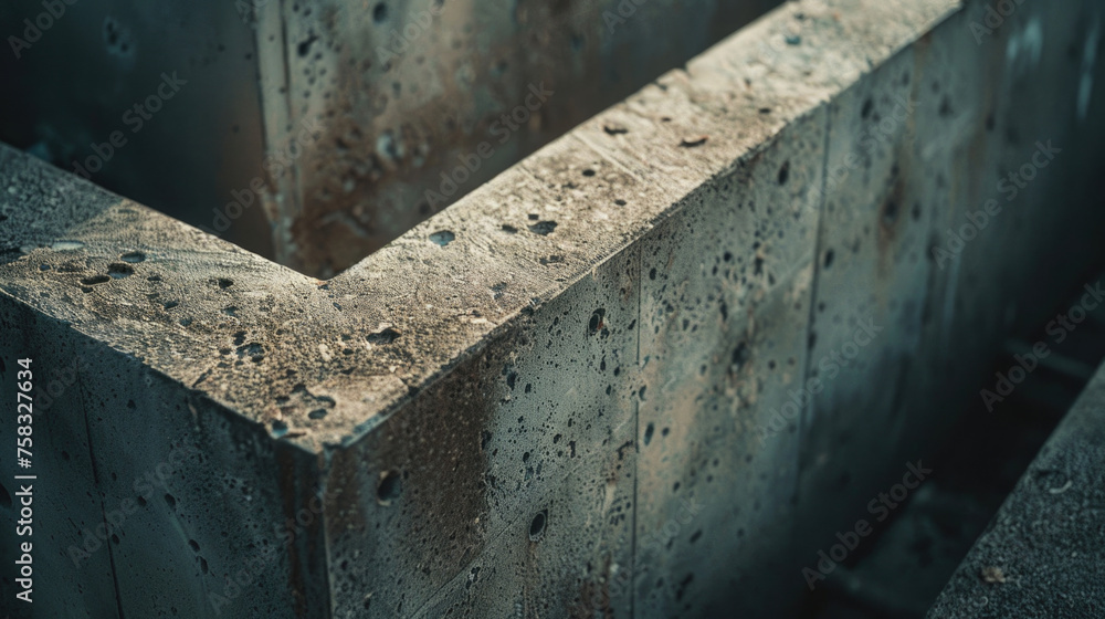Poster detailed view of a concrete block with holes. perfect for construction and industrial concepts