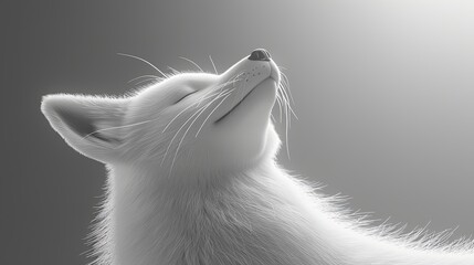 Close-up of fox face with white fluffy fur.  Animal in habitat in monochrome style. Illustration for cover, card, interior design, brochure or presentation.