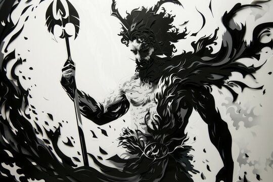 Hades Lord of Underworld depicted in black and white art illustration