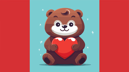 Flat icon A plush teddy bear holding a red heart in