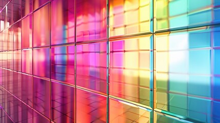 A sleek, reflective grid with chromatic colors, perfect for contemporary designs and tech backgrounds.