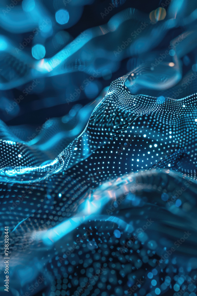 Poster Close up of a wave of blue lights. Suitable for technology and abstract concepts