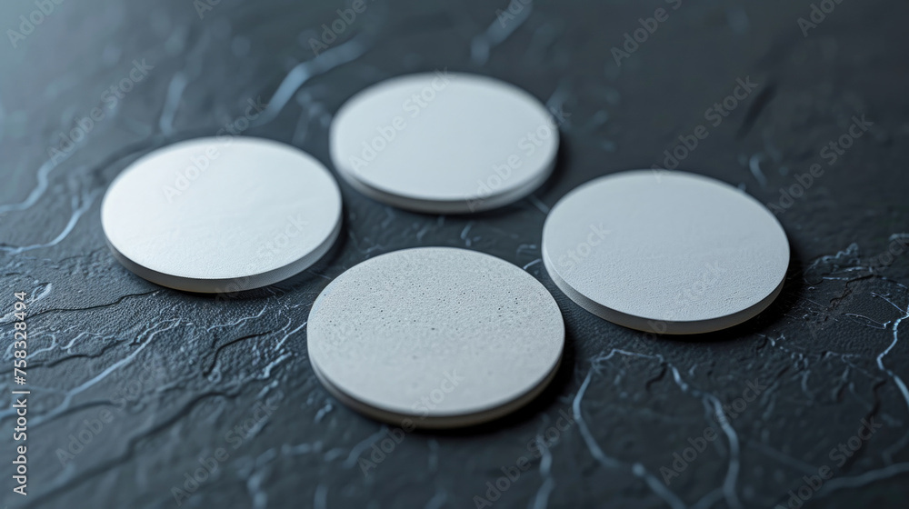 Aufkleber four white circles arranged on a table, suitable for various design projects