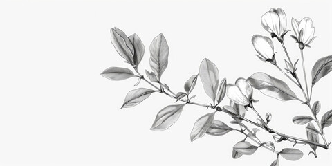 Black and white photo of a plant branch. Suitable for botanical projects