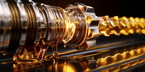 Slick Precision: Glistening Oil Cascades over Mechanical Gears, Ensuring Smooth Operation and Preserving the Lifespan of Machinery, Generative AI