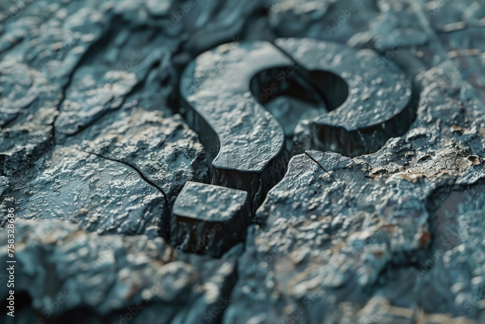 Poster a detailed shot of a rock with a question mark symbol on it. perfect for educational and mystery-the