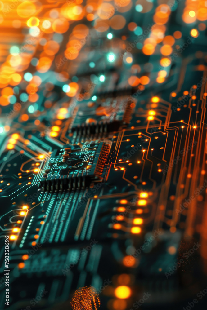 Poster detailed view of an electronic circuit board, suitable for technology concepts