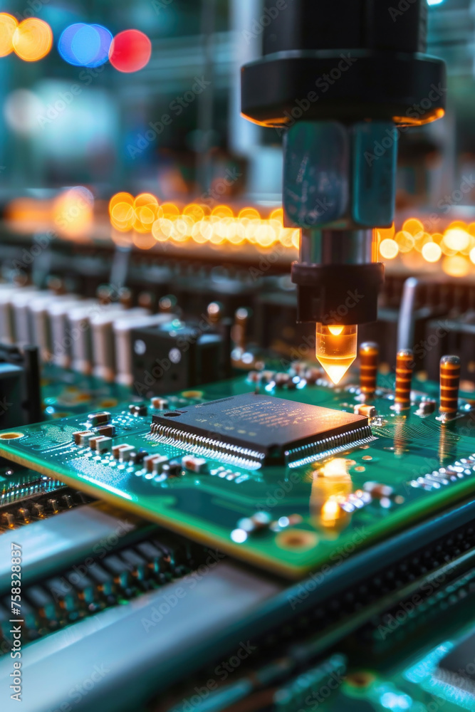 Poster detailed close up of a computer motherboard, suitable for technology concepts