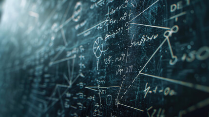 Blackboard covered in mathematical calculations, suitable for educational concepts - obrazy, fototapety, plakaty