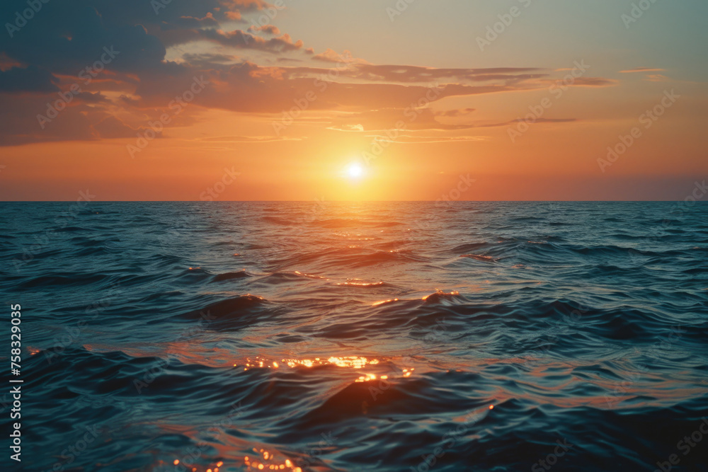 Poster beautiful sunset over the ocean with waves. perfect for travel and nature concepts