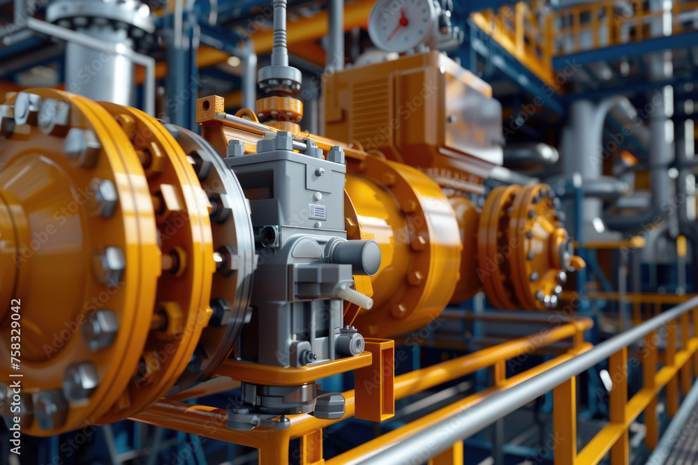 Poster close up of a yellow valve in a factory. suitable for industrial concepts