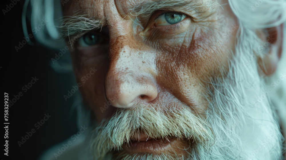 Poster a detailed shot of a man with a white beard, suitable for various projects