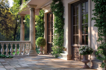 Stone porch with columns, perfect for architectural projects