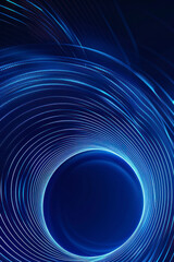 Vertical Abstract glowing circle lines on dark blue background. Geometric stripe line art design.