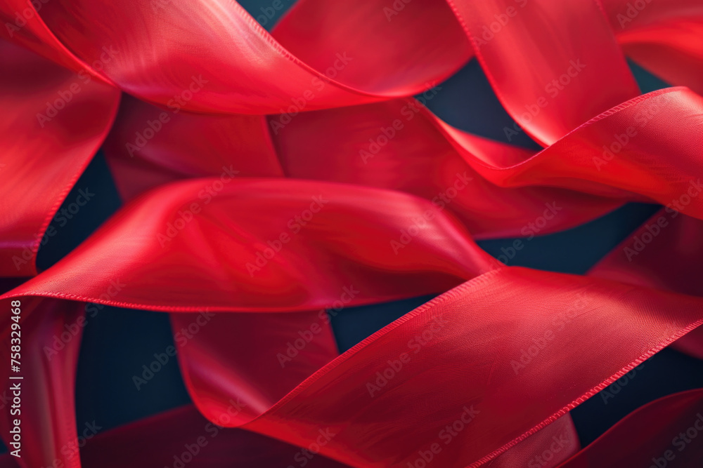 Poster Close up of a red ribbon on a black background. Suitable for various design projects