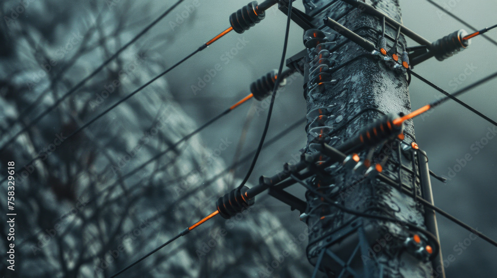 Poster A power pole with multiple wires attached. Suitable for technology and infrastructure concepts